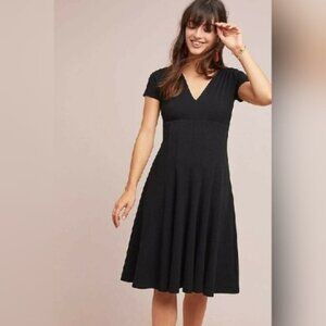 NWT Maeve by Anthro Lincoln Center Black Short FIt Flare V Neck Dress Small‎